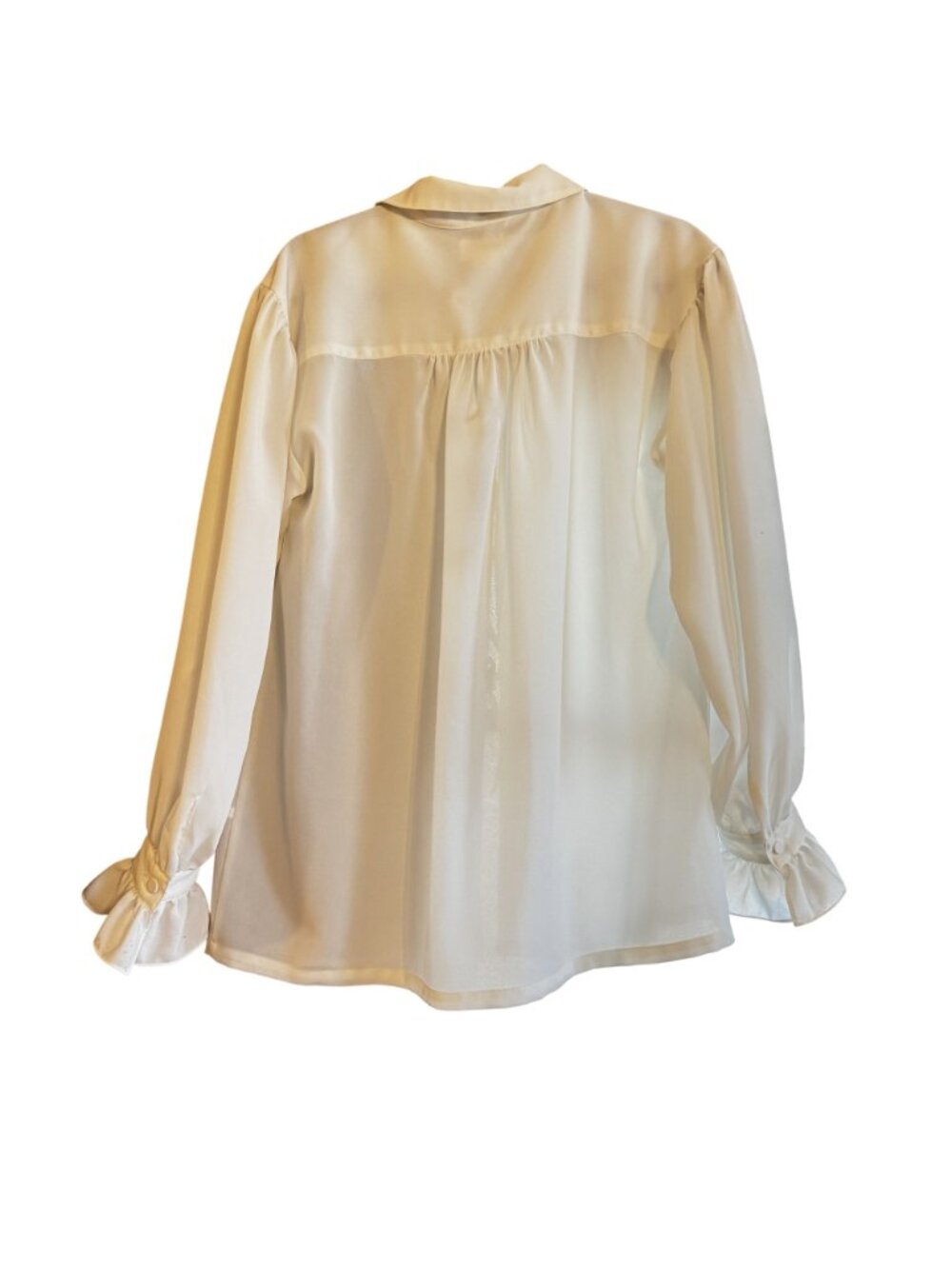 Moda Intl Sheer Long Sleeve Blouse Ivory Ruffled Cuffs Tie Front - Picture 6 of 7